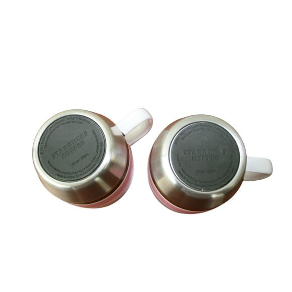 Starbucks Coffee Pink & Stainless Steel Ceramic Mugs 10oz Set Of 2 Durable & Sty - Picture 6 of 7